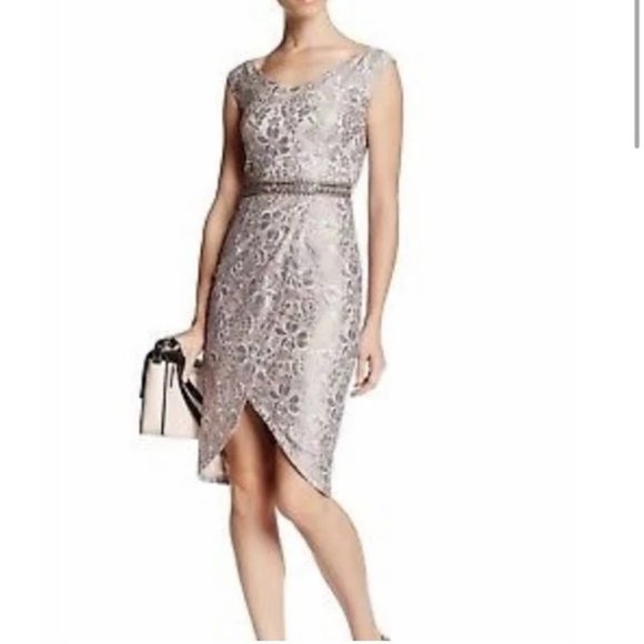 Peachy Pink Lining With A Silver Gray Lace Overlay with Rhinestone built-in Belt - Picture 1 of 13